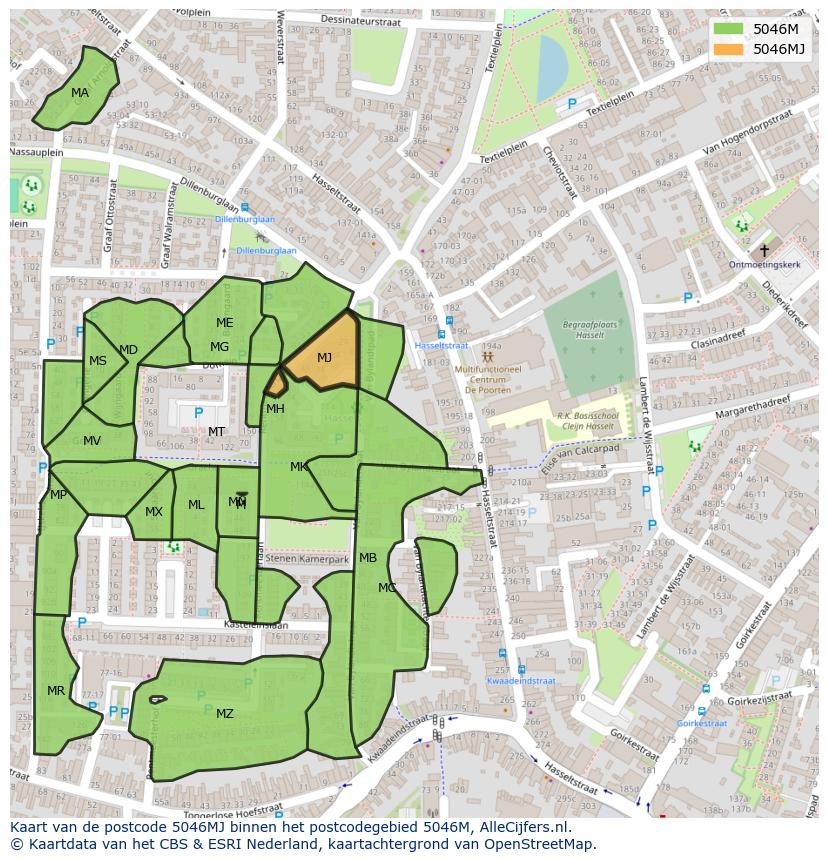 Afbeelding van het postcodegebied 5046 MJ op de kaart.