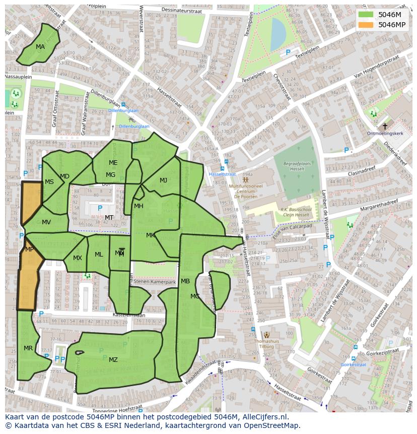 Afbeelding van het postcodegebied 5046 MP op de kaart.