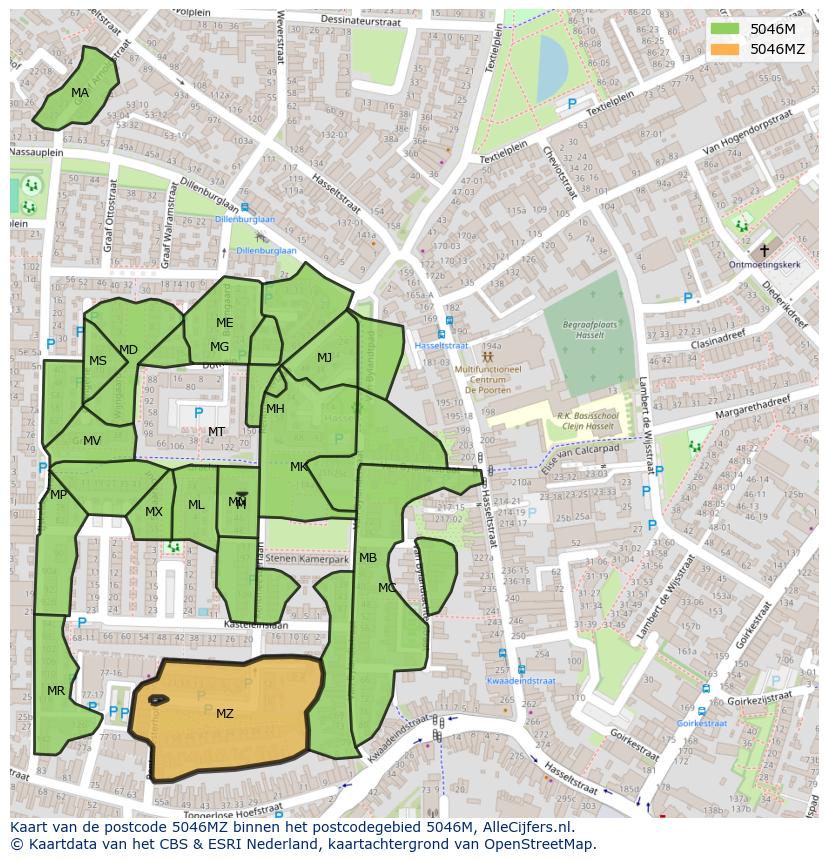 Afbeelding van het postcodegebied 5046 MZ op de kaart.