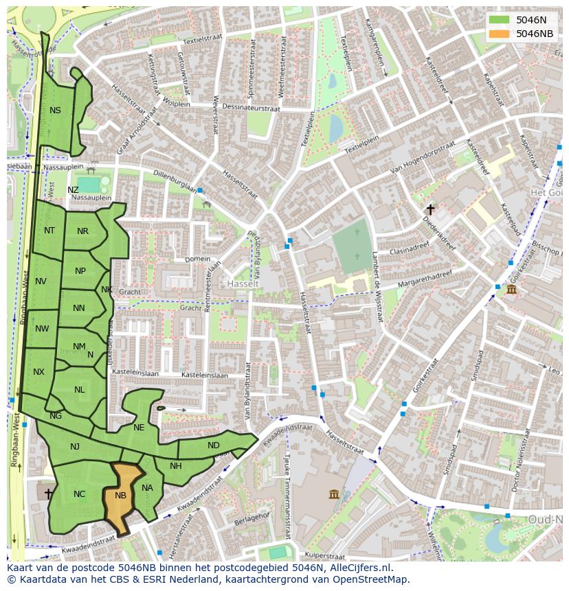 Afbeelding van het postcodegebied 5046 NB op de kaart.