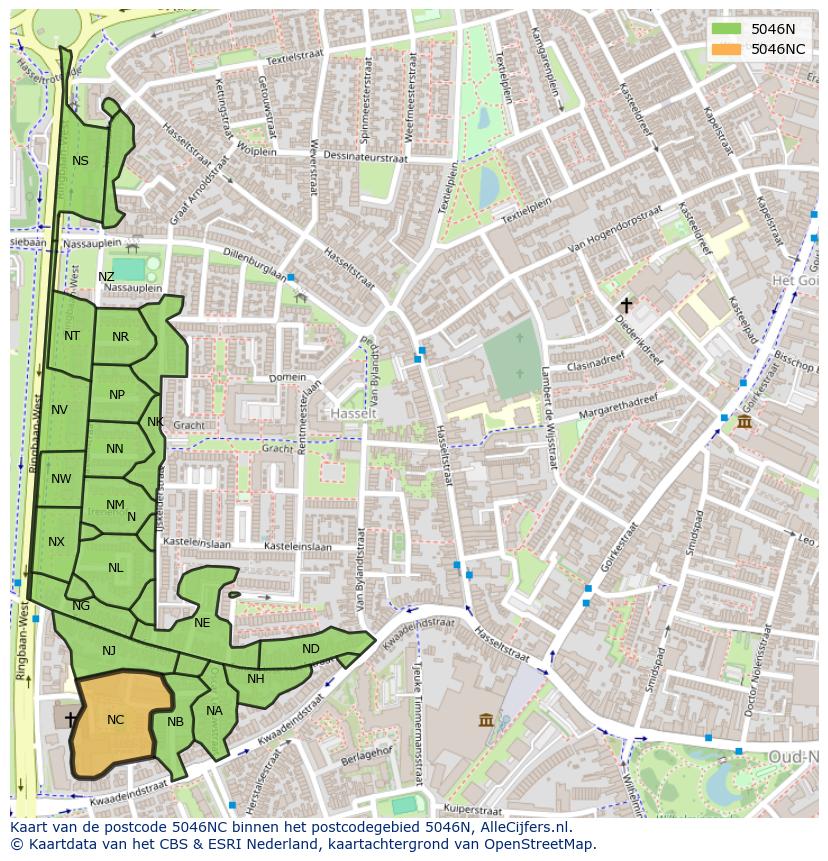 Afbeelding van het postcodegebied 5046 NC op de kaart.