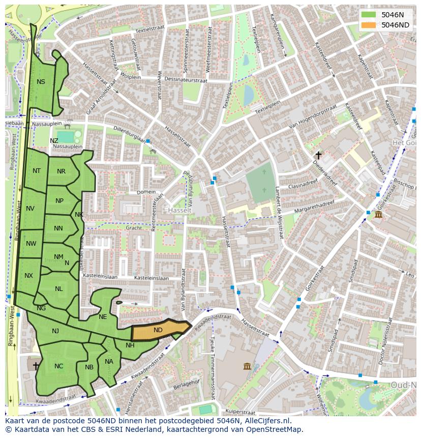 Afbeelding van het postcodegebied 5046 ND op de kaart.