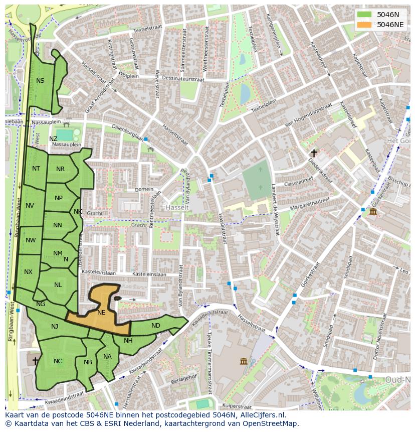 Afbeelding van het postcodegebied 5046 NE op de kaart.