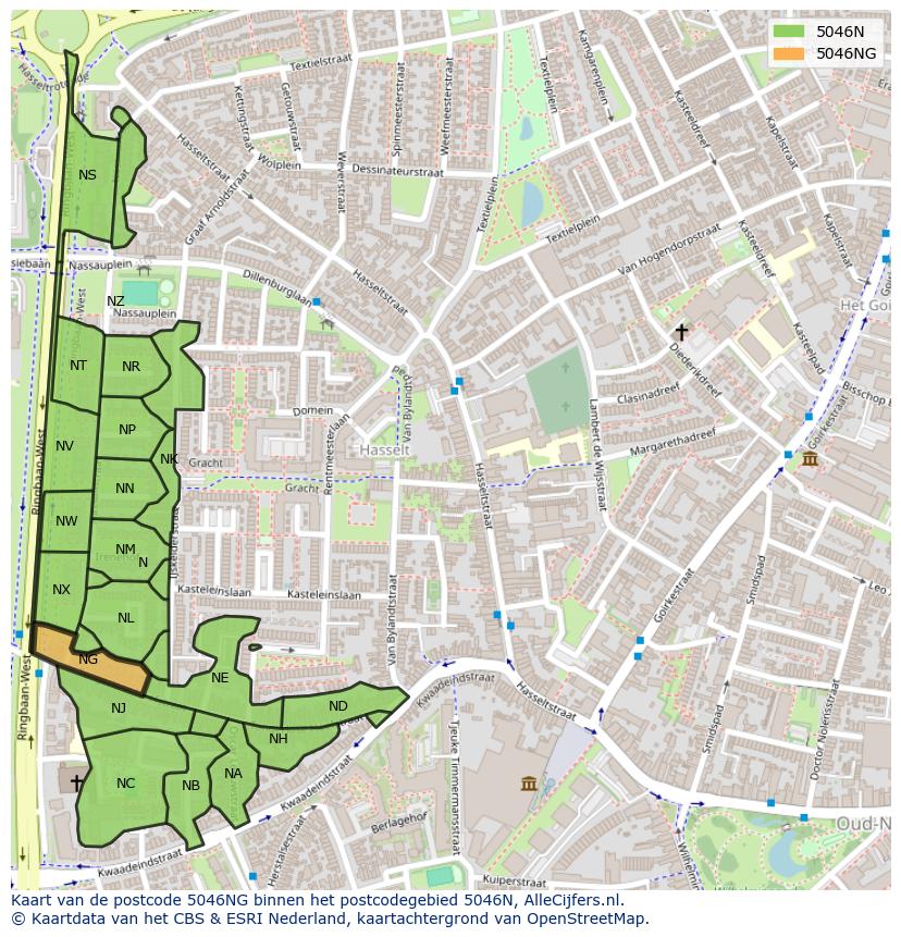 Afbeelding van het postcodegebied 5046 NG op de kaart.