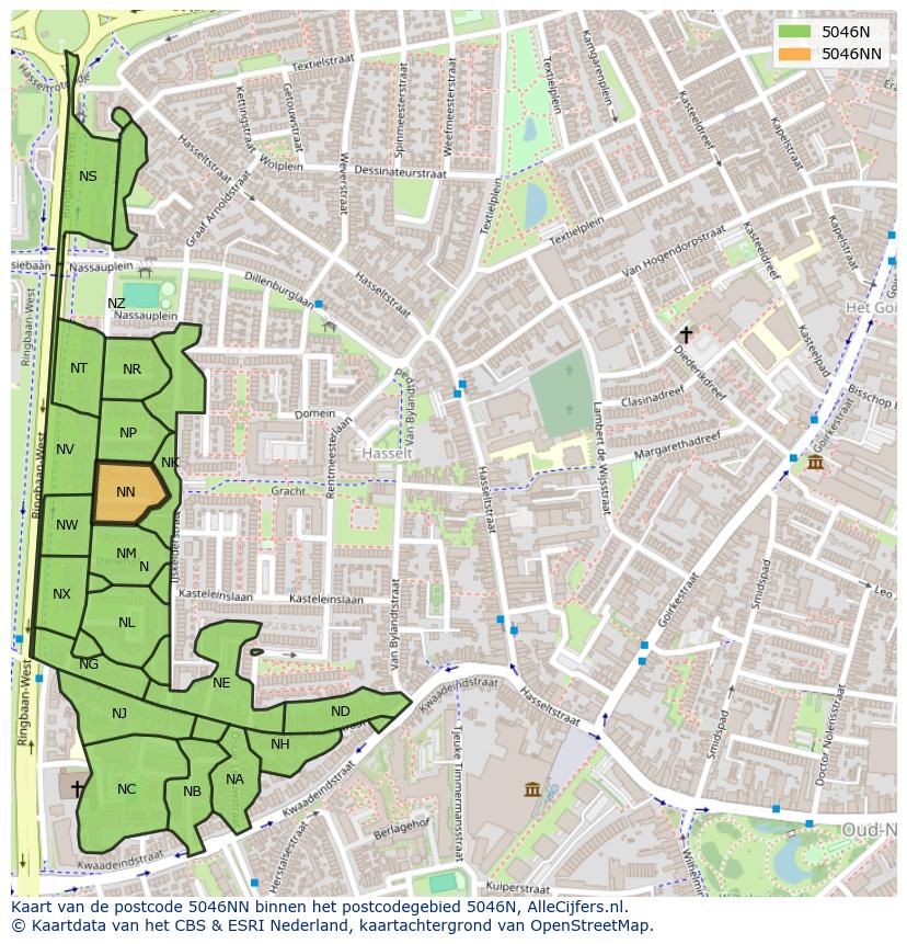 Afbeelding van het postcodegebied 5046 NN op de kaart.