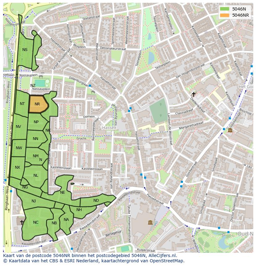 Afbeelding van het postcodegebied 5046 NR op de kaart.
