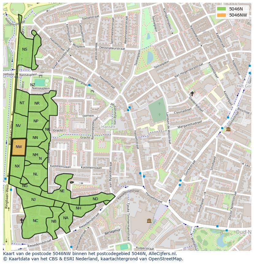Afbeelding van het postcodegebied 5046 NW op de kaart.