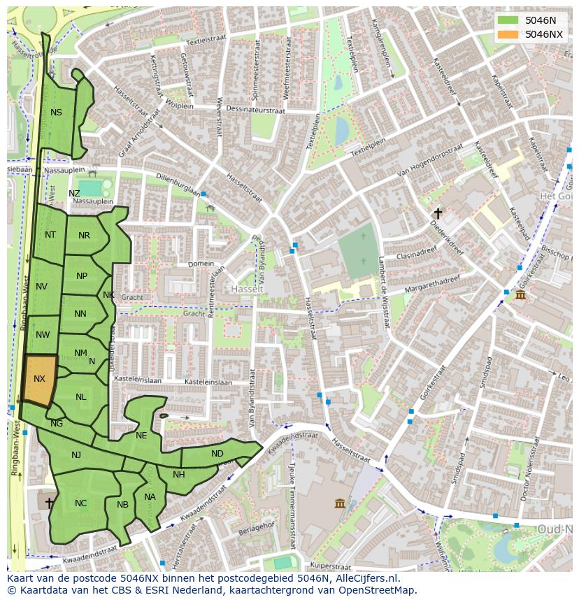 Afbeelding van het postcodegebied 5046 NX op de kaart.