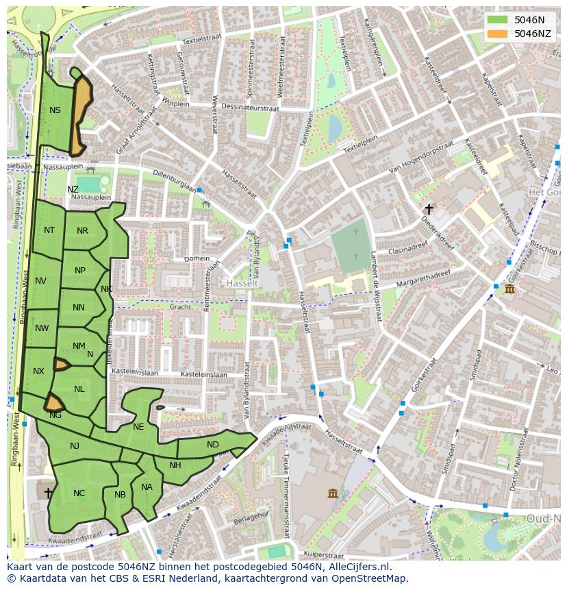Afbeelding van het postcodegebied 5046 NZ op de kaart.