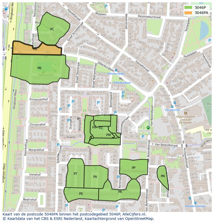 Afbeelding van het postcodegebied 5046 PA op de kaart.