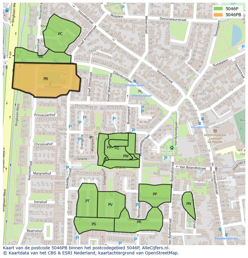 Afbeelding van het postcodegebied 5046 PB op de kaart.