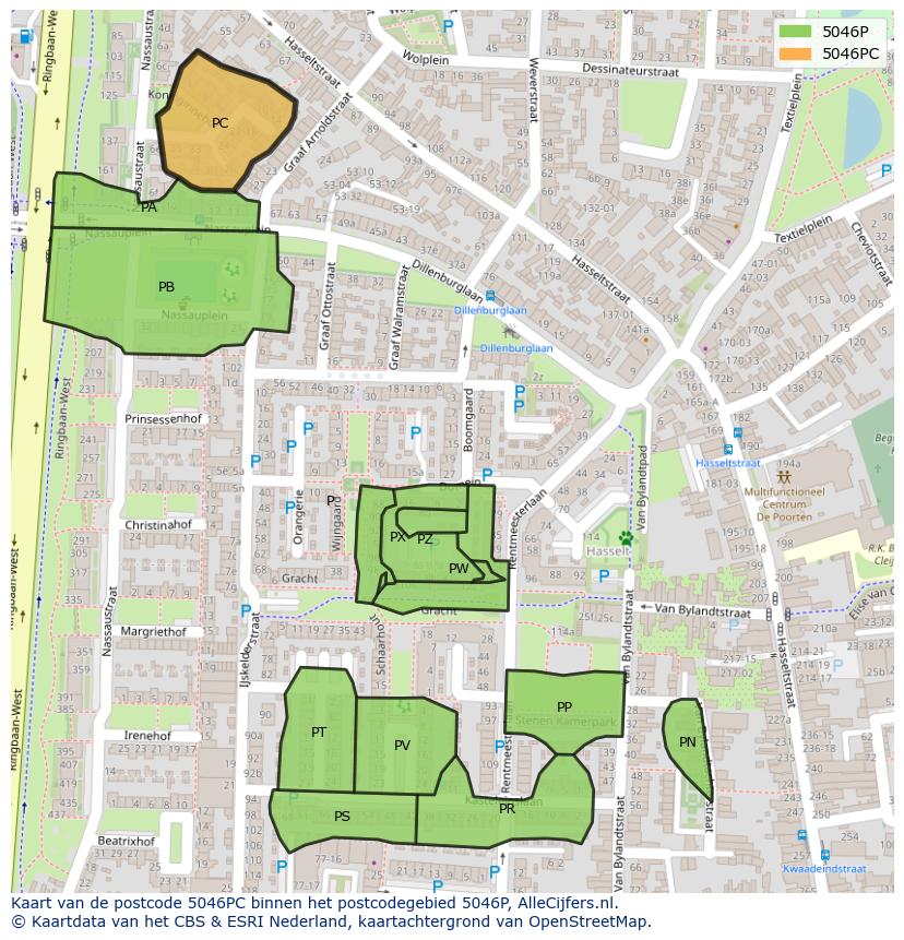 Afbeelding van het postcodegebied 5046 PC op de kaart.