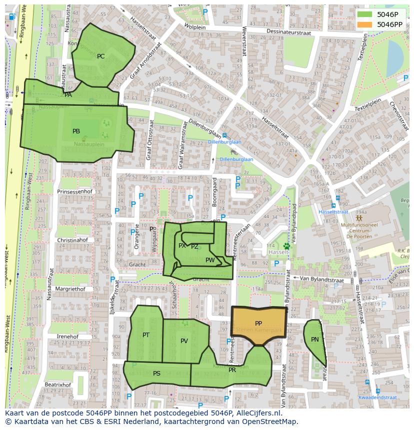 Afbeelding van het postcodegebied 5046 PP op de kaart.