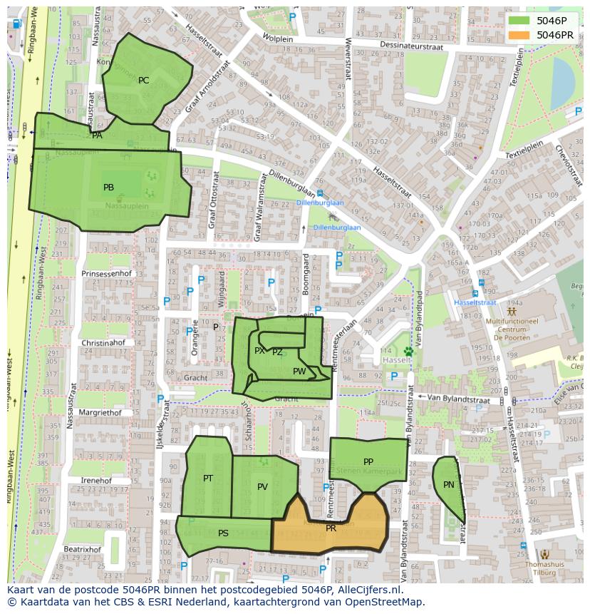Afbeelding van het postcodegebied 5046 PR op de kaart.
