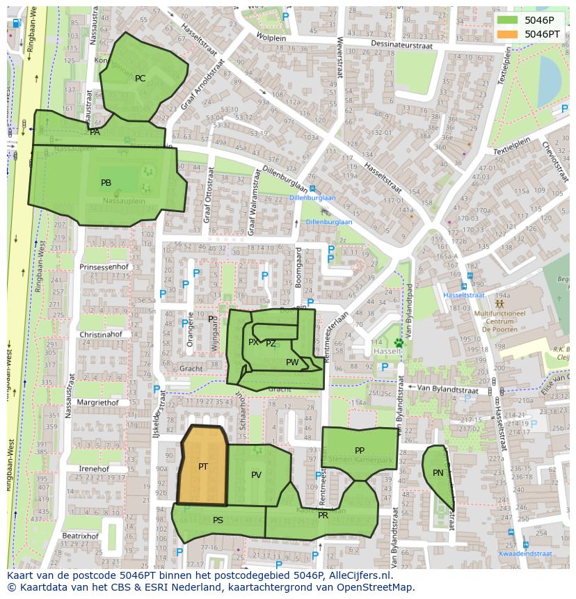 Afbeelding van het postcodegebied 5046 PT op de kaart.