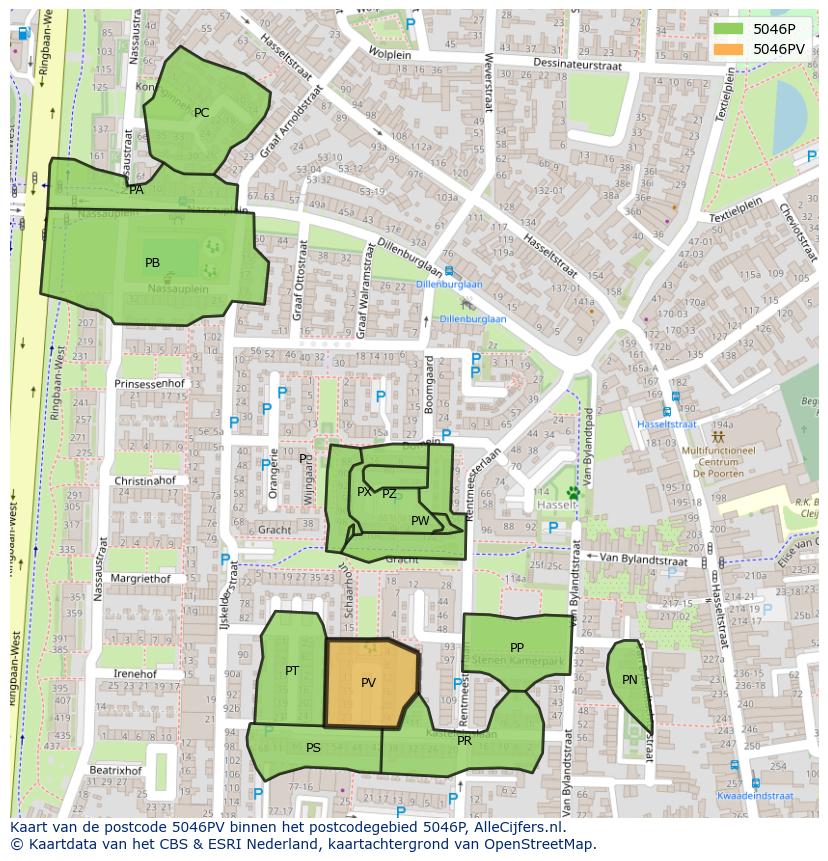 Afbeelding van het postcodegebied 5046 PV op de kaart.