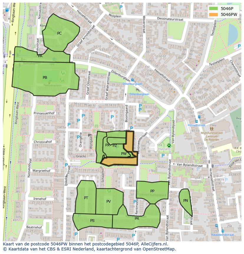 Afbeelding van het postcodegebied 5046 PW op de kaart.