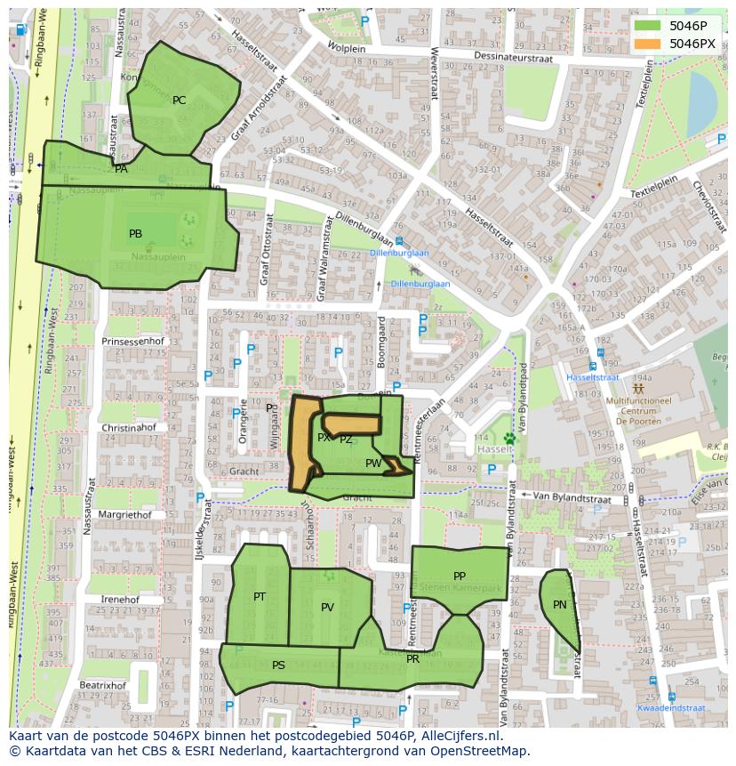 Afbeelding van het postcodegebied 5046 PX op de kaart.
