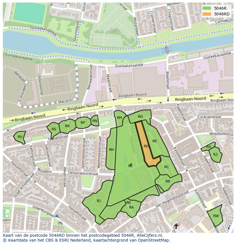Afbeelding van het postcodegebied 5046 RD op de kaart.