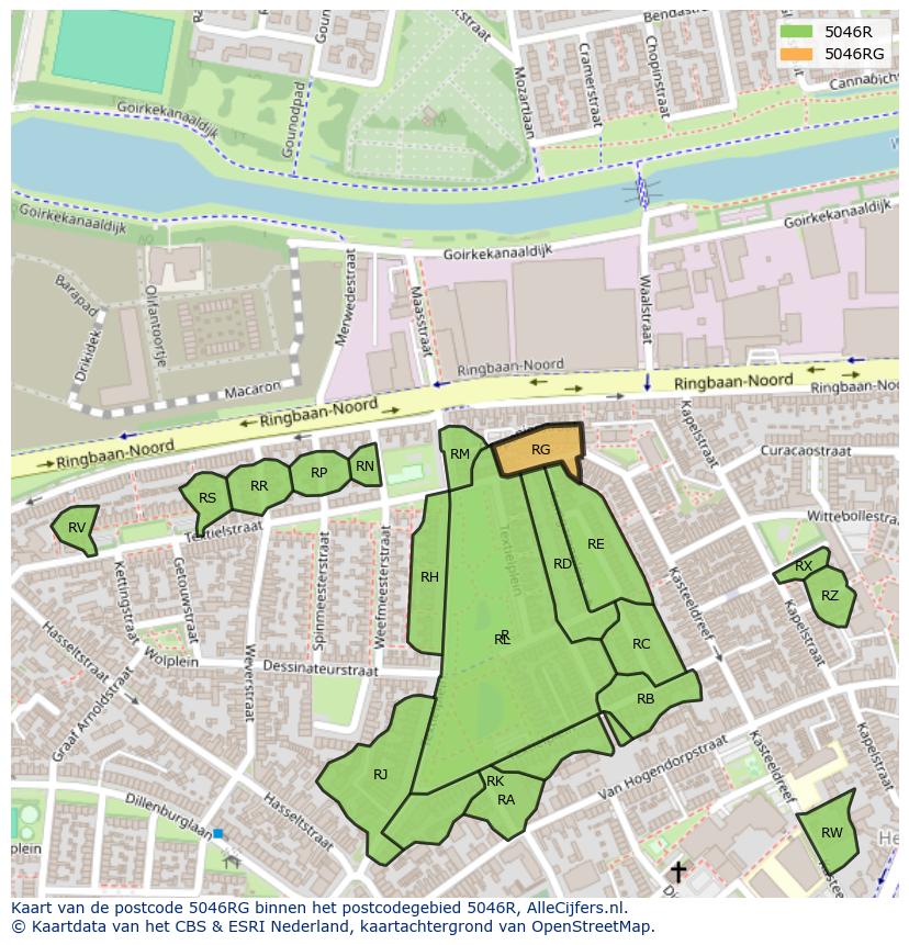 Afbeelding van het postcodegebied 5046 RG op de kaart.