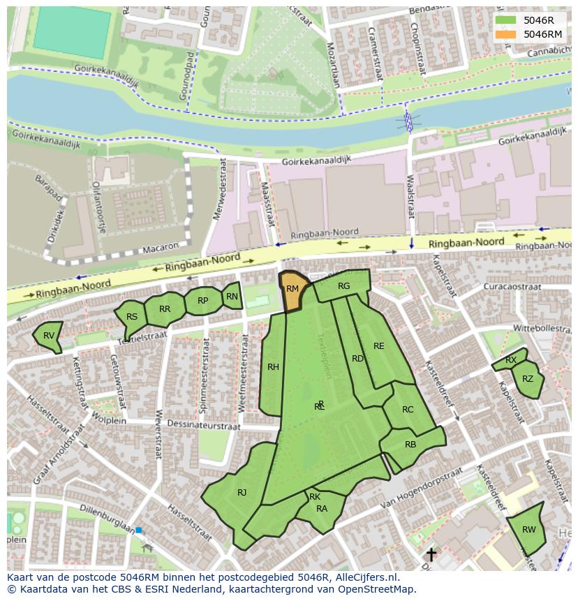 Afbeelding van het postcodegebied 5046 RM op de kaart.