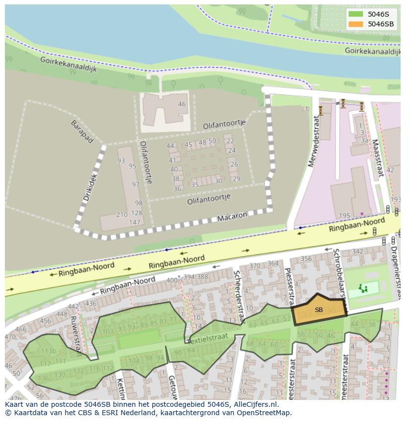 Afbeelding van het postcodegebied 5046 SB op de kaart.