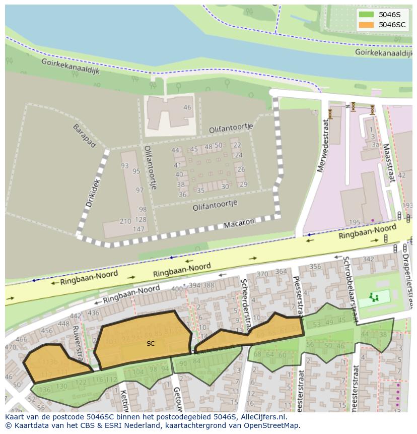 Afbeelding van het postcodegebied 5046 SC op de kaart.
