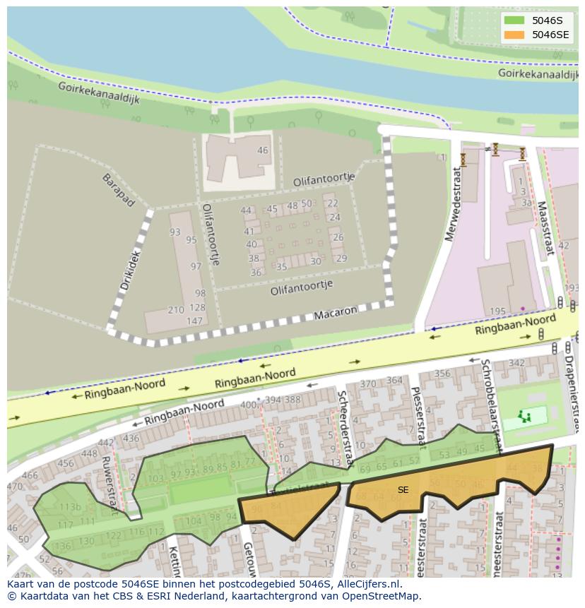 Afbeelding van het postcodegebied 5046 SE op de kaart.