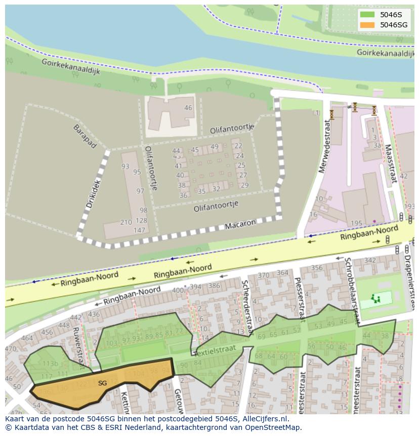 Afbeelding van het postcodegebied 5046 SG op de kaart.