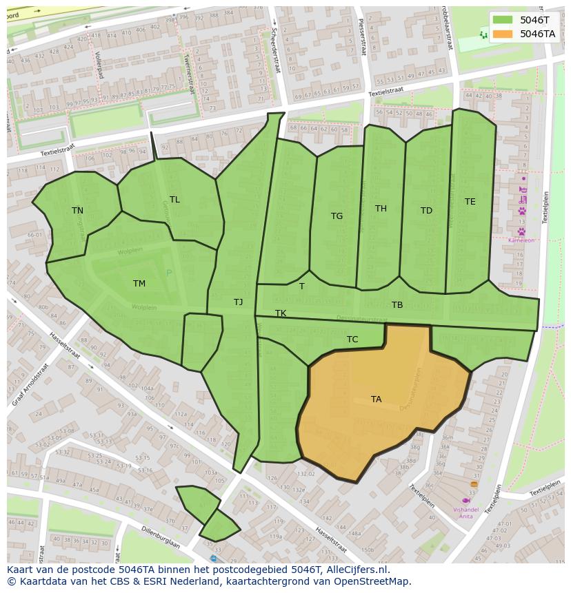 Afbeelding van het postcodegebied 5046 TA op de kaart.
