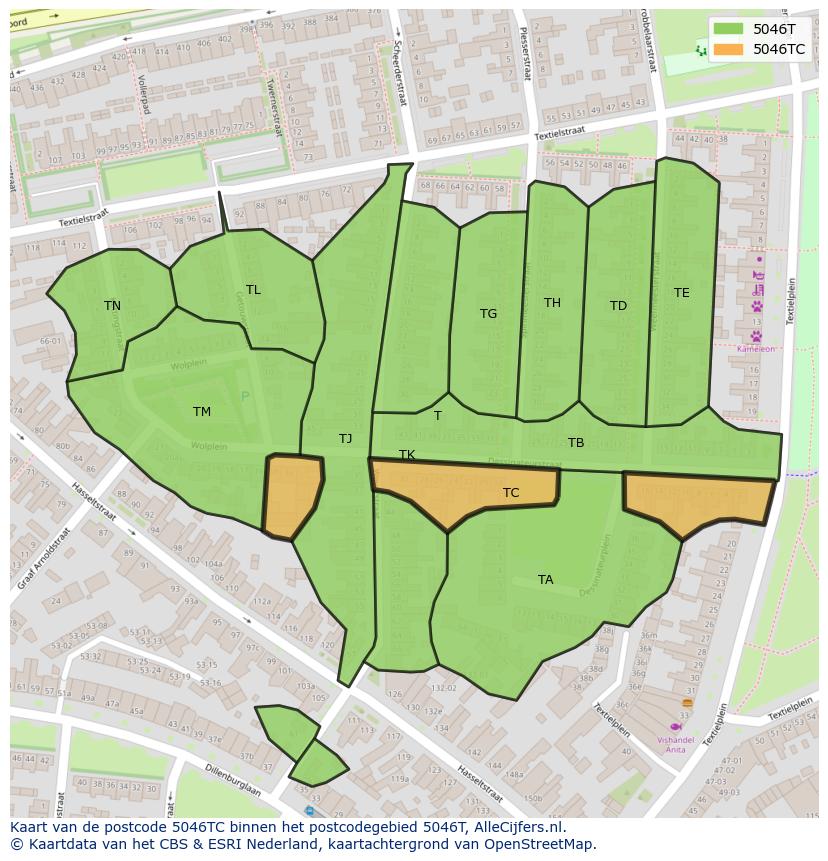 Afbeelding van het postcodegebied 5046 TC op de kaart.