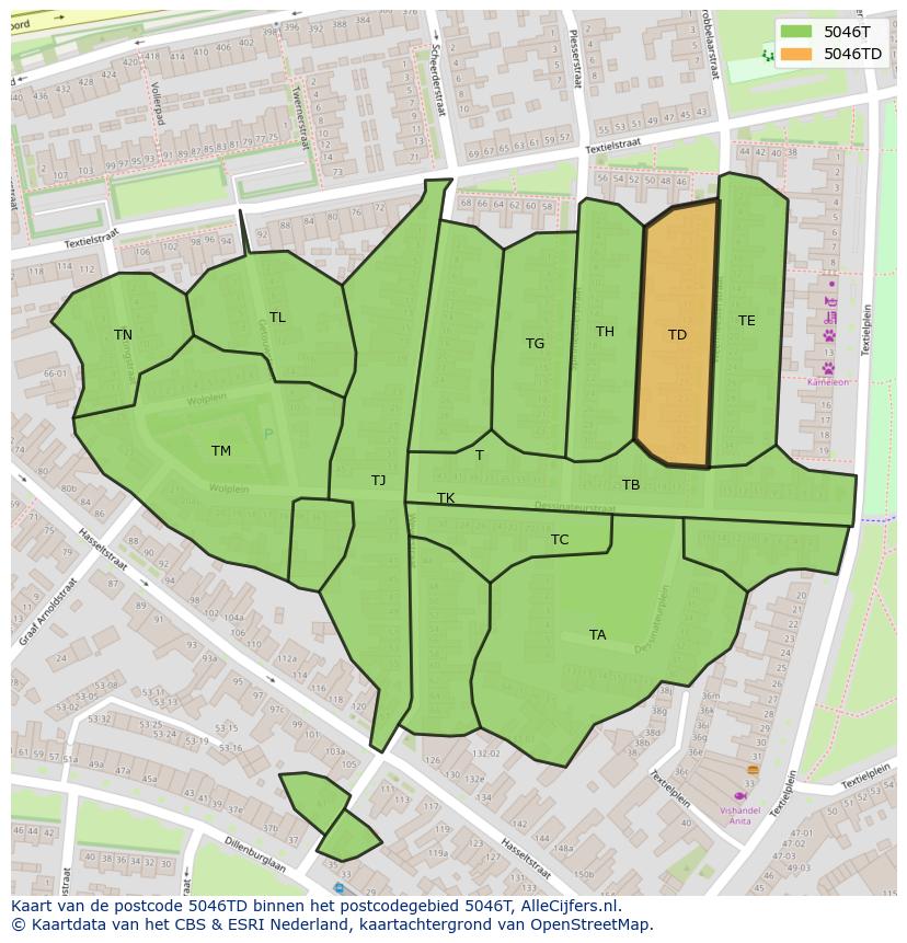 Afbeelding van het postcodegebied 5046 TD op de kaart.