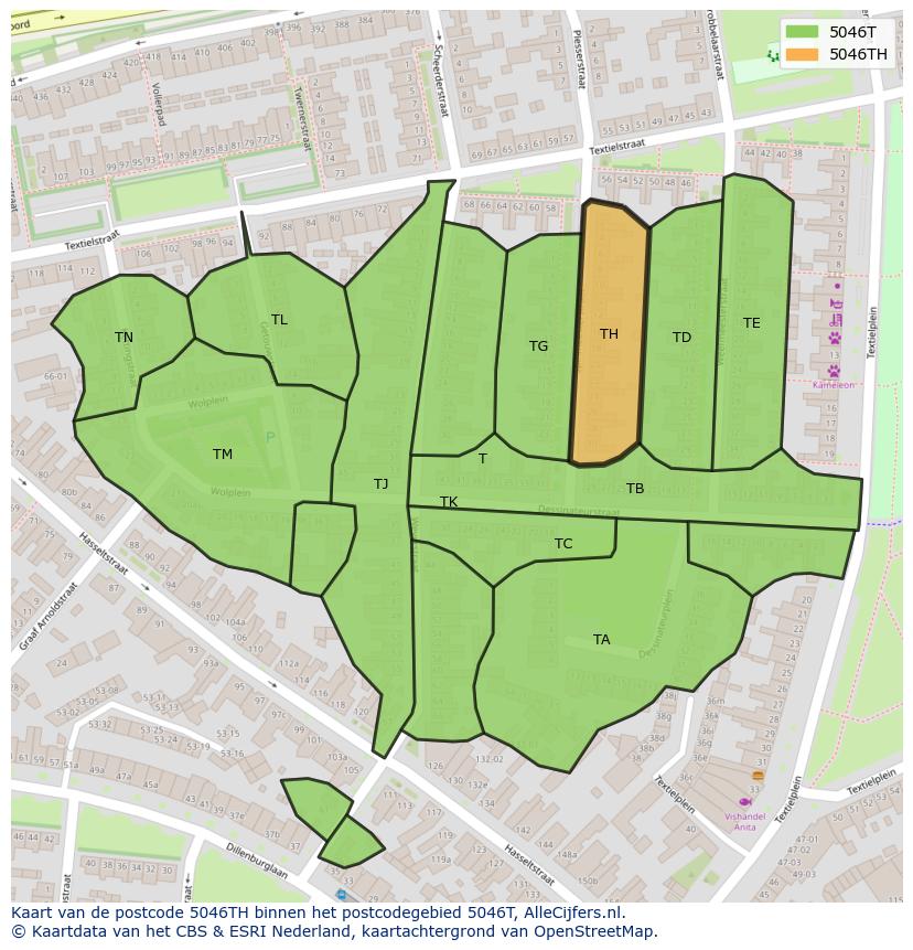 Afbeelding van het postcodegebied 5046 TH op de kaart.