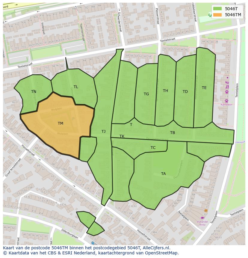 Afbeelding van het postcodegebied 5046 TM op de kaart.