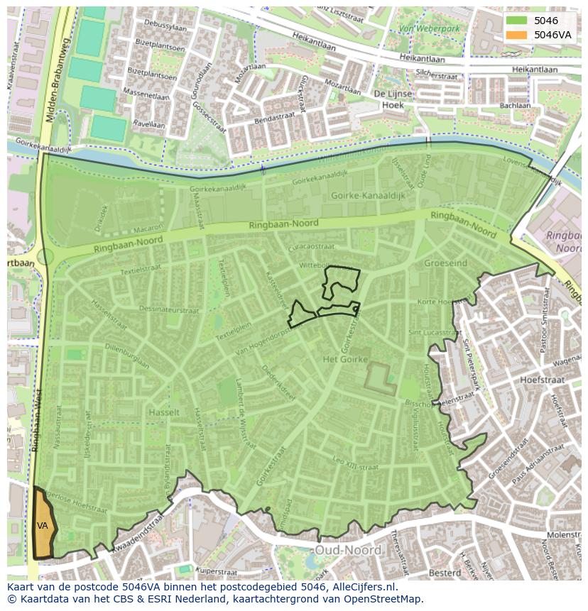 Afbeelding van het postcodegebied 5046 VA op de kaart.