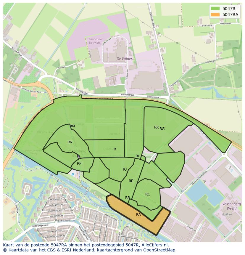 Afbeelding van het postcodegebied 5047 RA op de kaart.