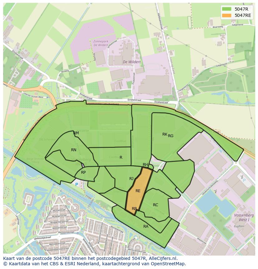 Afbeelding van het postcodegebied 5047 RE op de kaart.