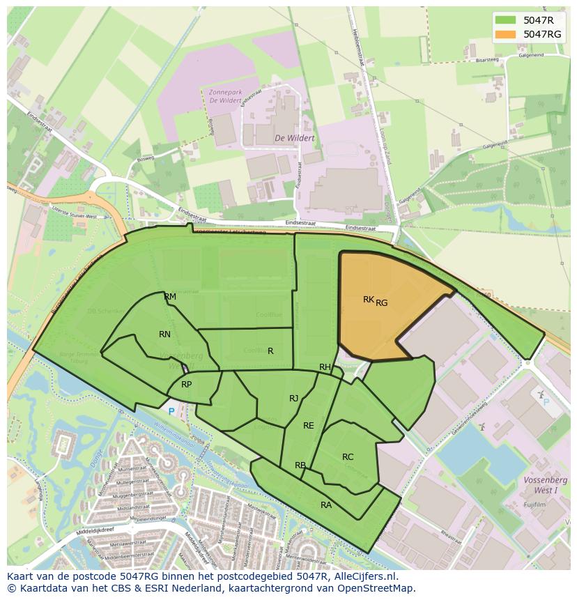Afbeelding van het postcodegebied 5047 RG op de kaart.