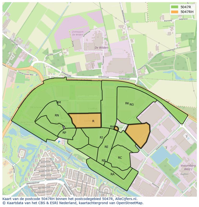 Afbeelding van het postcodegebied 5047 RH op de kaart.