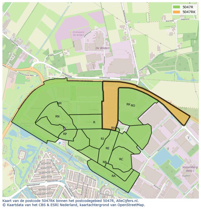 Afbeelding van het postcodegebied 5047 RK op de kaart.