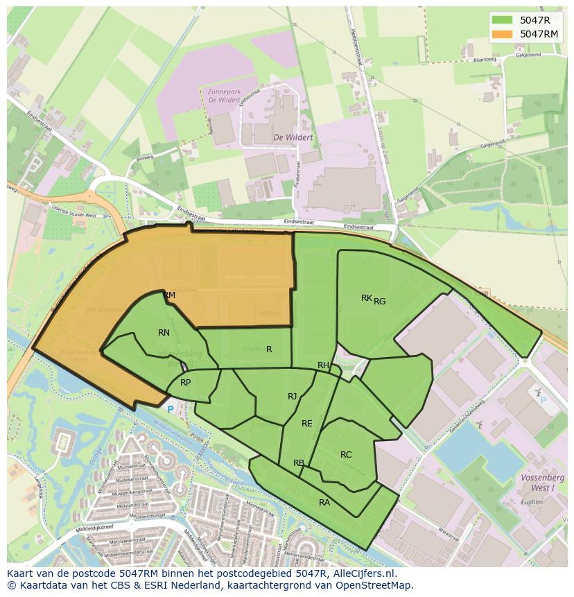 Afbeelding van het postcodegebied 5047 RM op de kaart.