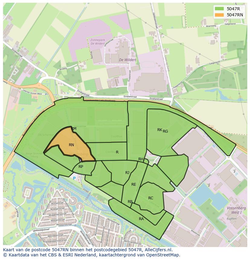 Afbeelding van het postcodegebied 5047 RN op de kaart.