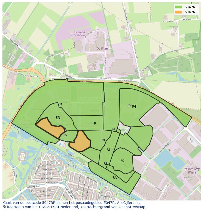 Afbeelding van het postcodegebied 5047 RP op de kaart.