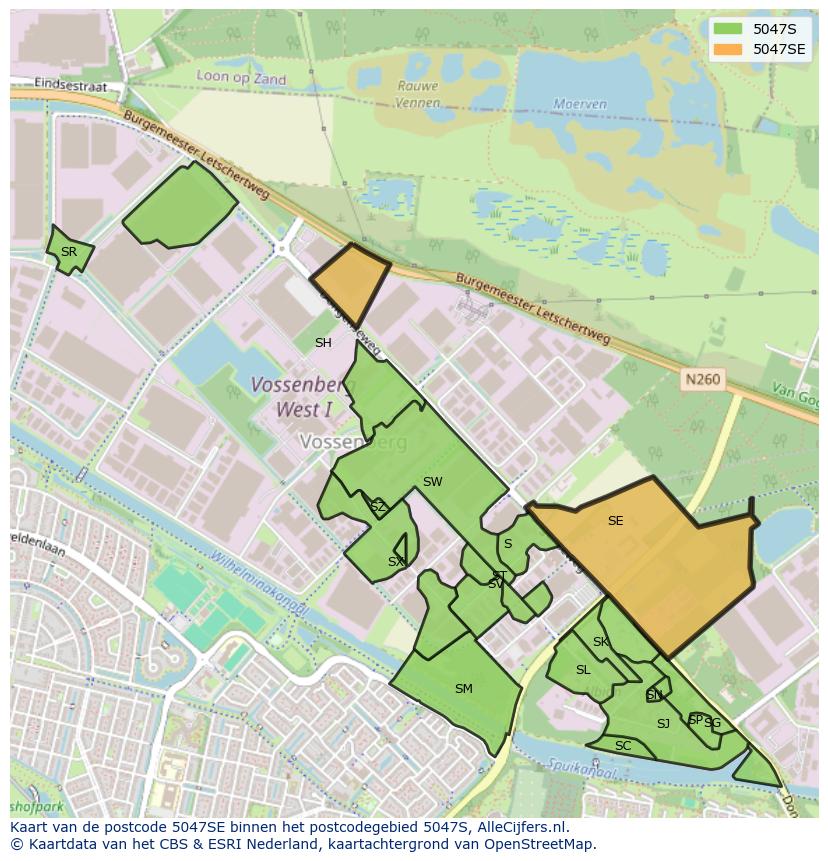 Afbeelding van het postcodegebied 5047 SE op de kaart.