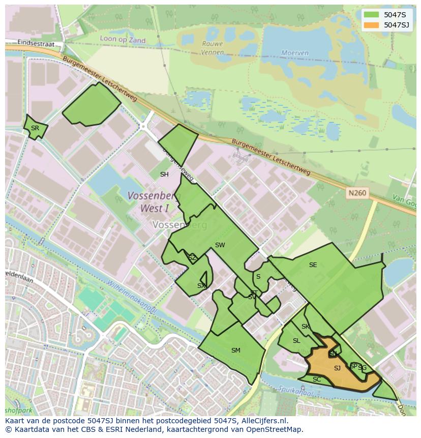Afbeelding van het postcodegebied 5047 SJ op de kaart.