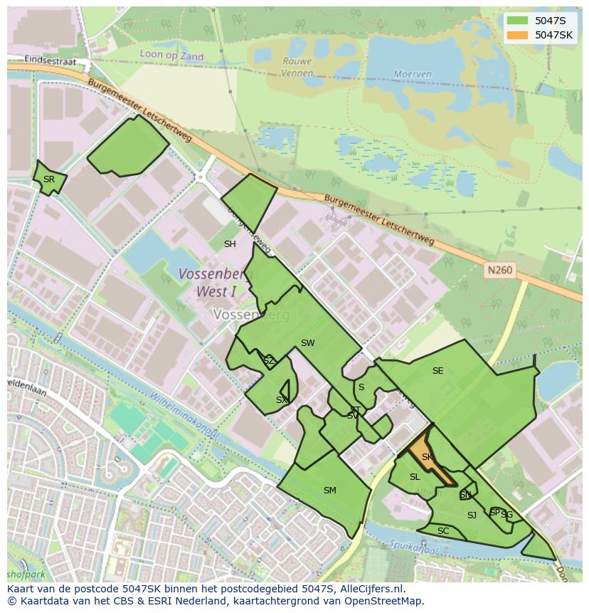 Afbeelding van het postcodegebied 5047 SK op de kaart.