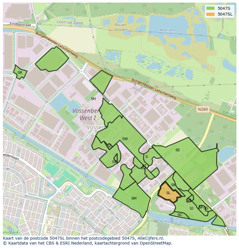 Afbeelding van het postcodegebied 5047 SL op de kaart.