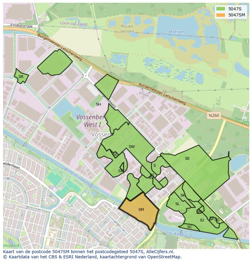 Afbeelding van het postcodegebied 5047 SM op de kaart.