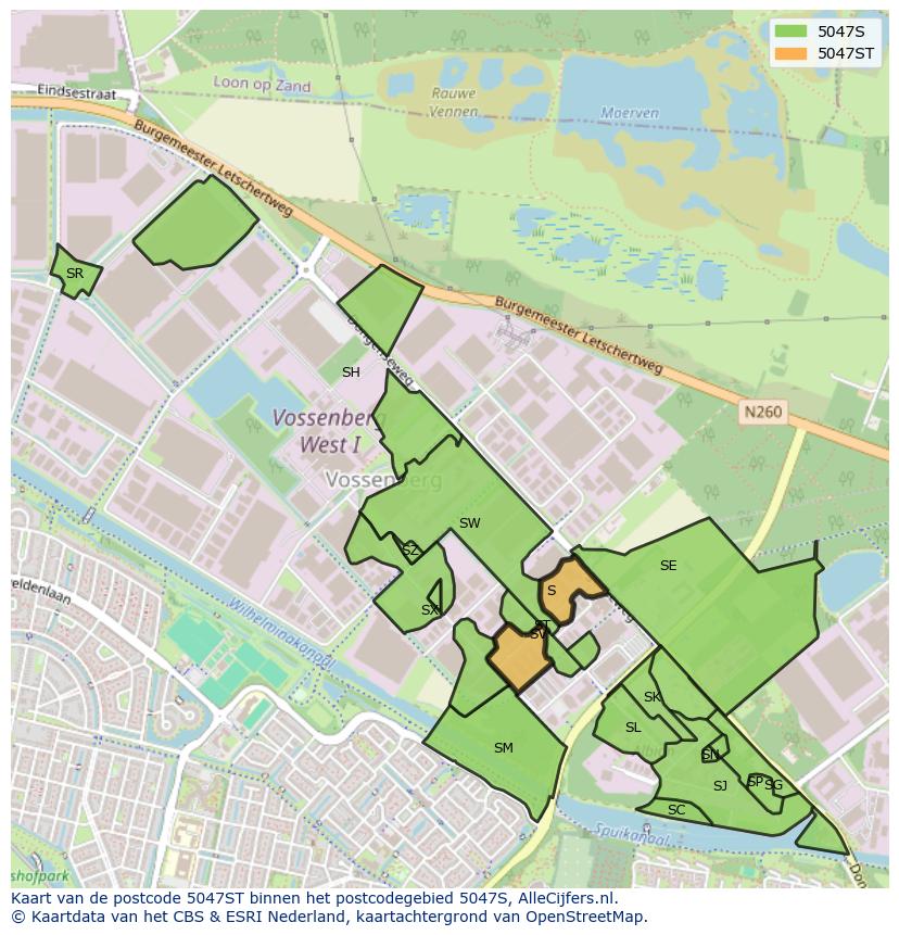 Afbeelding van het postcodegebied 5047 ST op de kaart.