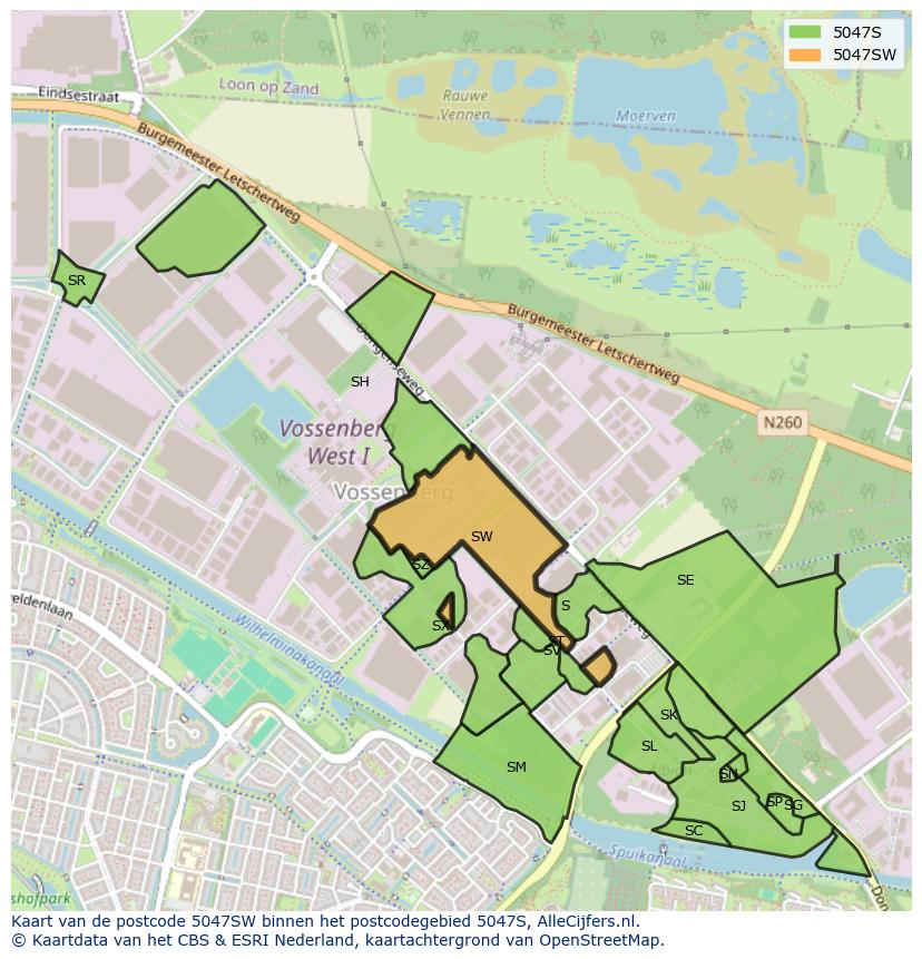 Afbeelding van het postcodegebied 5047 SW op de kaart.
